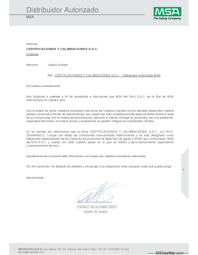 Vista previa del PDF oficial: DISTRIBUIDOR AUTORIZADO: Por MSA